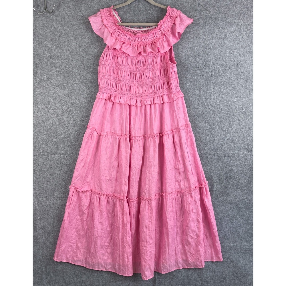 Avara Dress Womens XXL Pink Smocked Off Shoulder Ruffle Boho Cottage Romantic